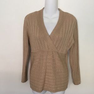 Style & Co Faux Wrap V Neck Gold Sweater Size M